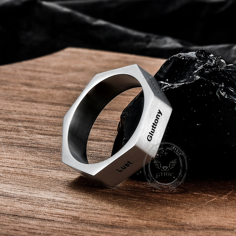 Simple Seven Sins Seven Virtues Stainless Steel Ring