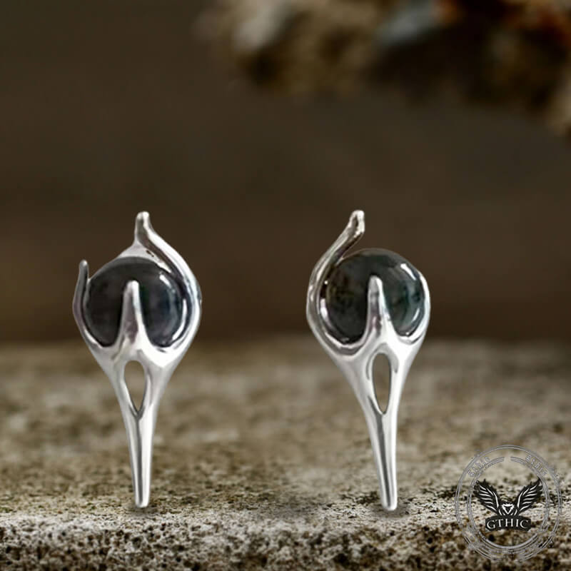 Simple Shape Inlaid Stone Sterling Silver Stud Earrings | Gthic.com