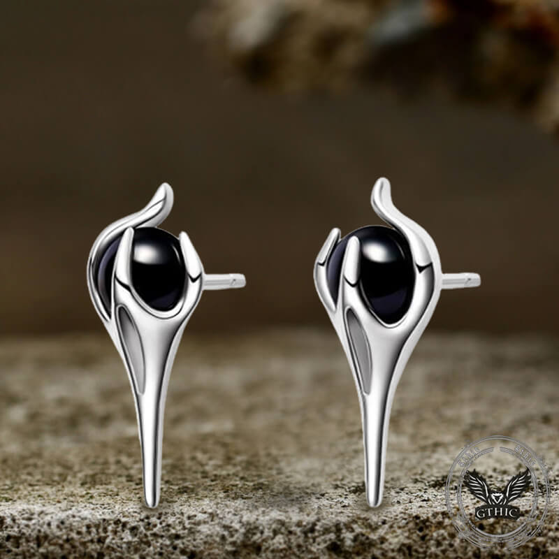 Simple Shape Inlaid Stone Sterling Silver Stud Earrings