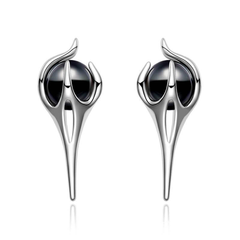 Simple Shape Inlaid Stone Sterling Silver Stud Earrings | Gthic.com