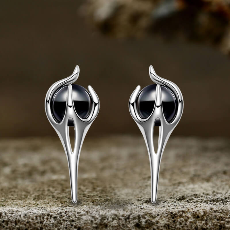 Simple Shape Inlaid Stone Sterling Silver Stud Earrings | Gthic.com