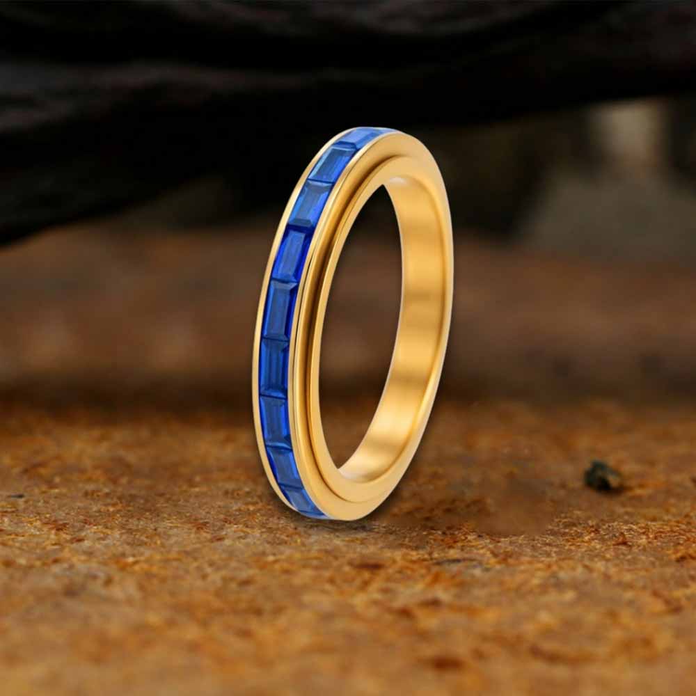 Simple Single-Row Zircon Stainless Steel Spinner Ring