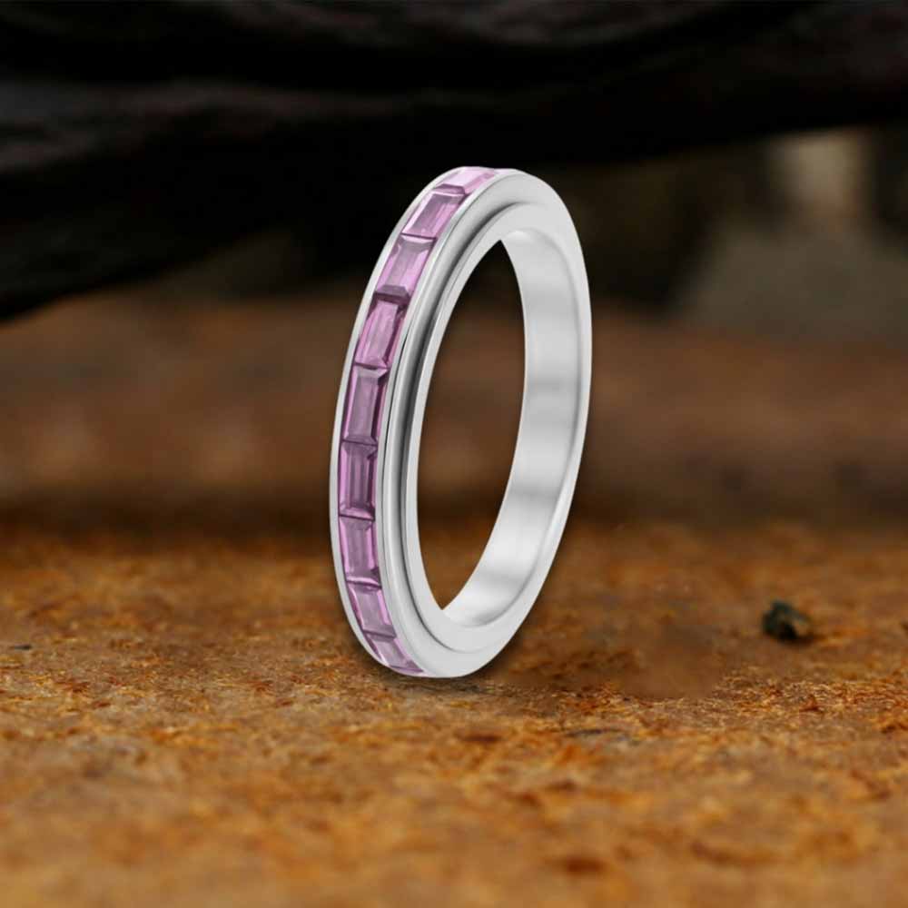 Simple Single-Row Zircon Stainless Steel Spinner Ring