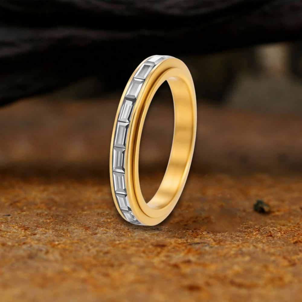 Simple Single-Row Zircon Stainless Steel Spinner Ring