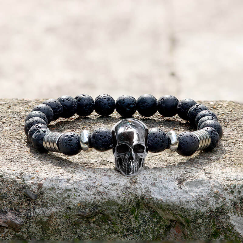 Simple Skull Volcanic Rock Stainless Steel Bracelet