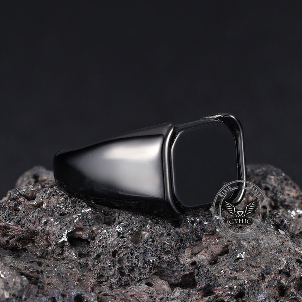 Simple Smooth Black Gemstone Stainless Steel Ring