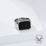 Simple Smooth Black Gemstone Stainless Steel Ring