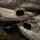 Simple Smooth Black Gemstone Stainless Steel Ring | Gthic.com