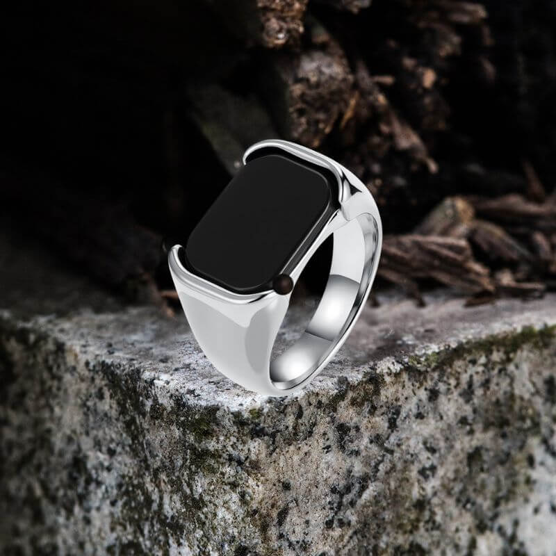 Simple Smooth Black Gemstone Stainless Steel Ring | Gthic.com