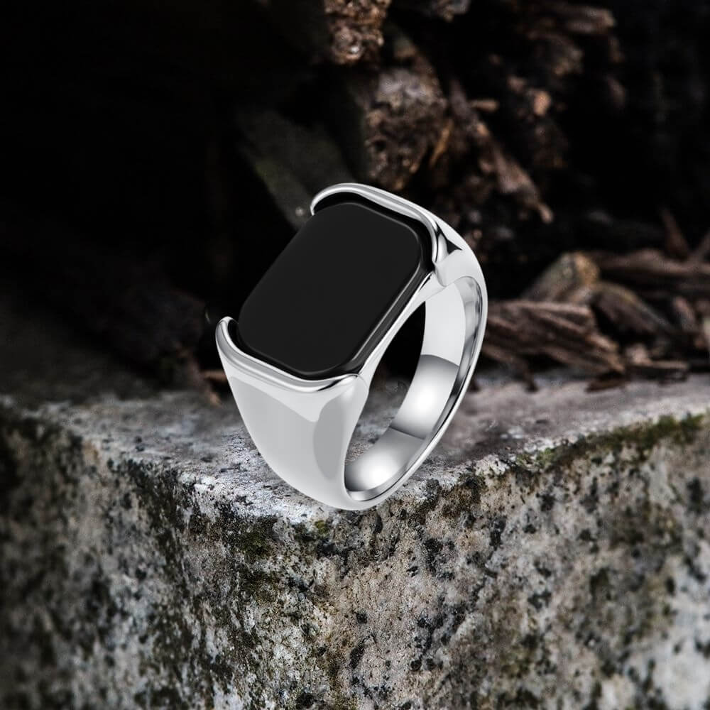 Simple Smooth Black Gemstone Stainless Steel Ring | Gthic.com