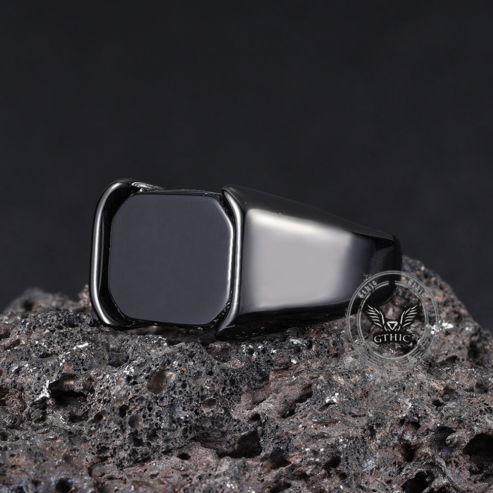 Simple Smooth Black Gemstone Stainless Steel Ring