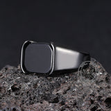 Simple Smooth Black Gemstone Stainless Steel Ring
