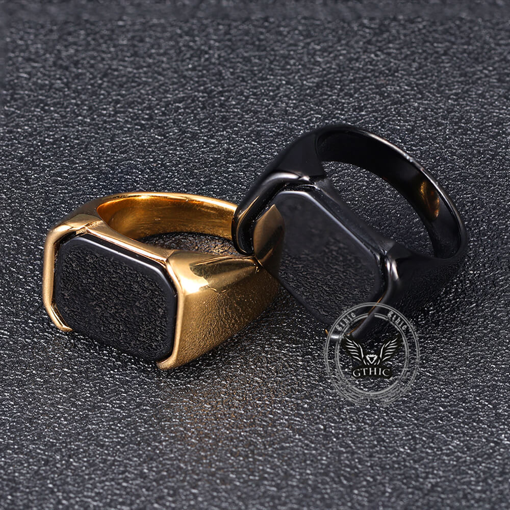 Simple Smooth Black Gemstone Stainless Steel Ring