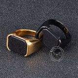 Simple Smooth Black Gemstone Stainless Steel Ring