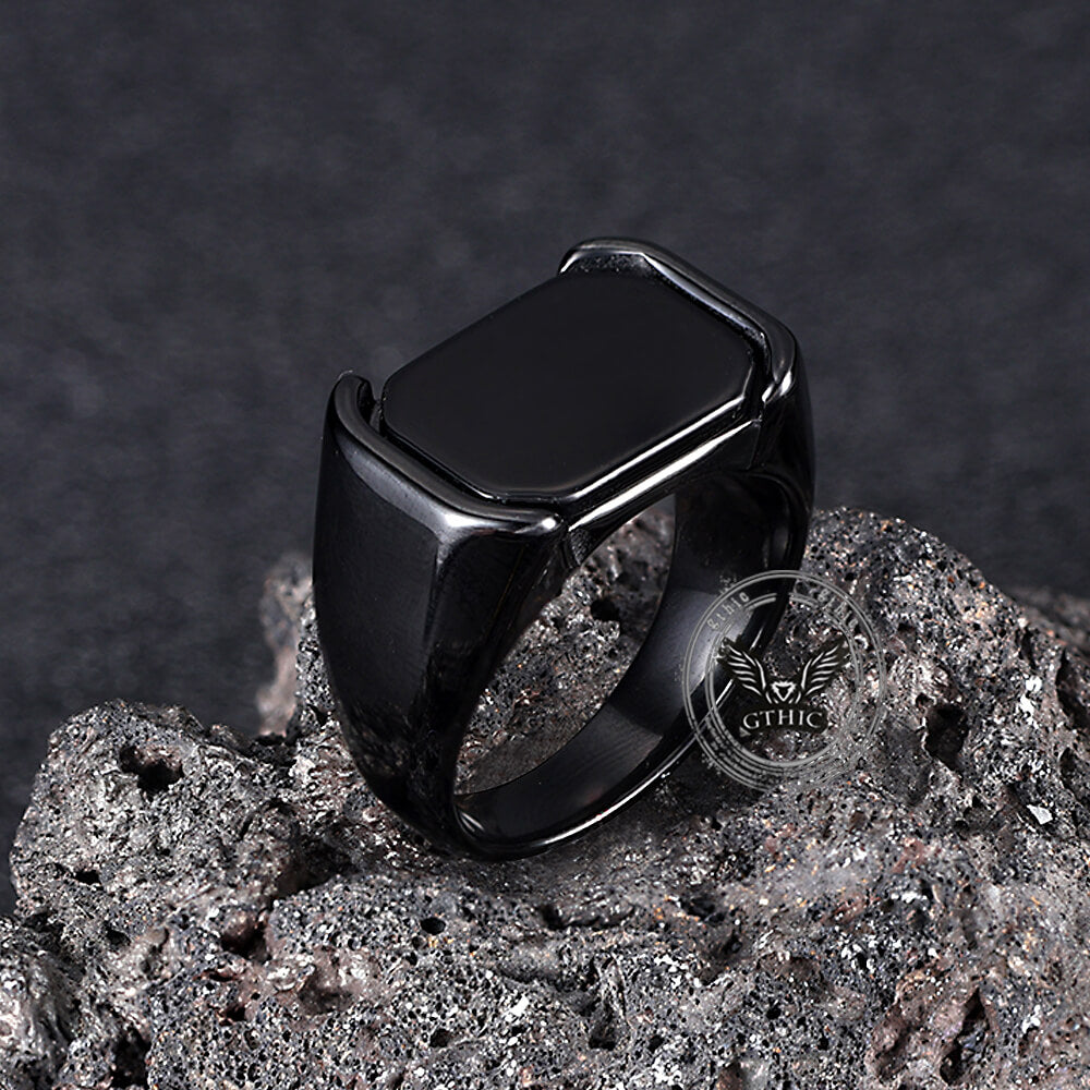 Simple Smooth Black Gemstone Stainless Steel Ring