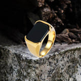 Simple Smooth Black Gemstone Stainless Steel Ring