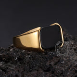Simple Smooth Black Gemstone Stainless Steel Ring