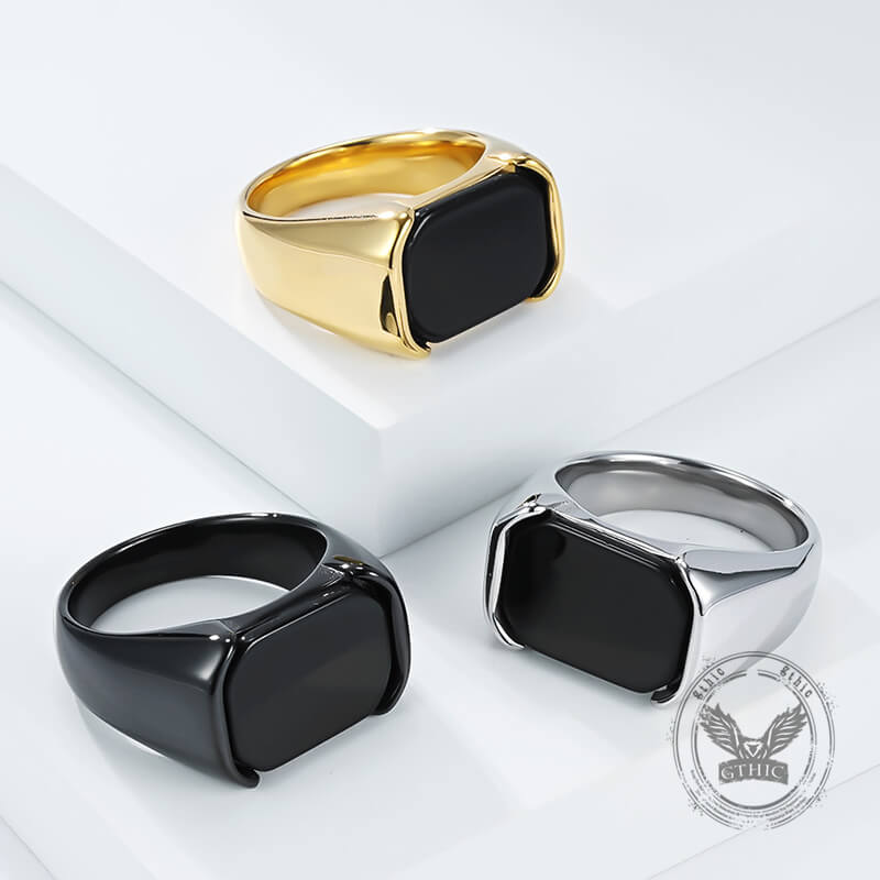 Simple Smooth Black Gemstone Stainless Steel Ring | Gthic.com