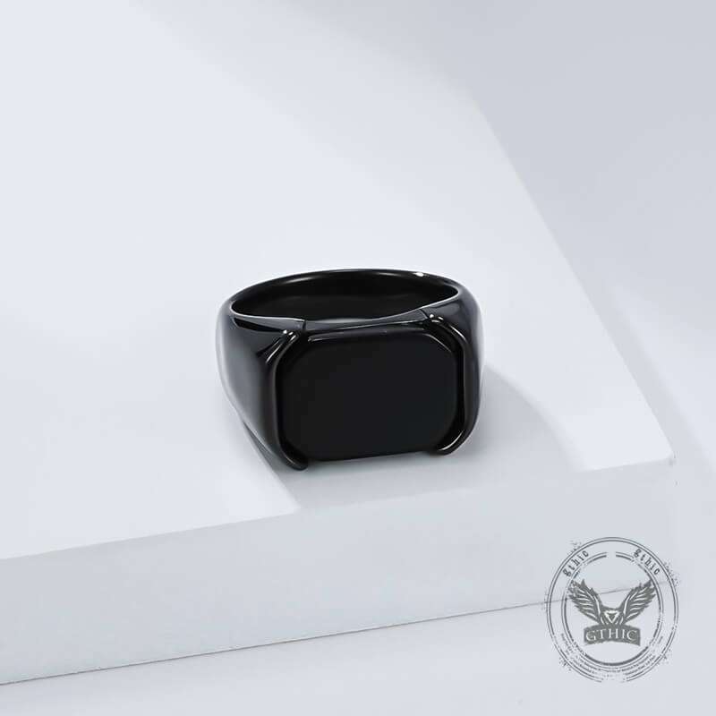 Simple Smooth Black Gemstone Stainless Steel Ring
