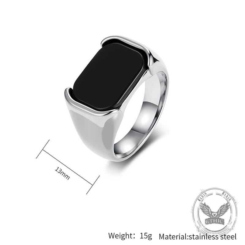 Simple Smooth Black Gemstone Stainless Steel Ring