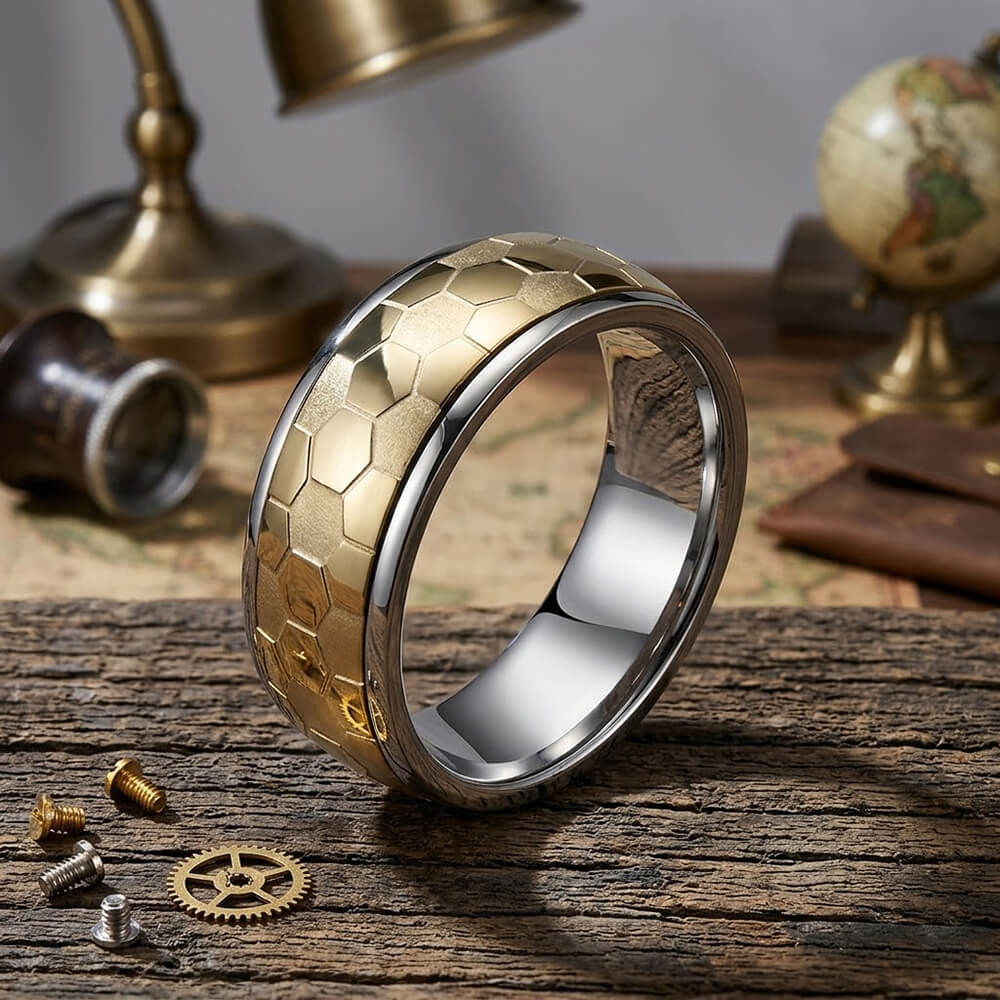 Simple Soccer Pattern Stainless Steel Spinner Ring