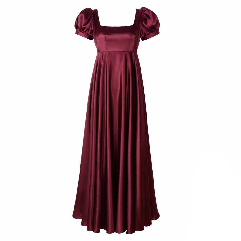 Simple Solid Color Square Neck High Waist Dress, Red / US10 (Bust 93 cm)
