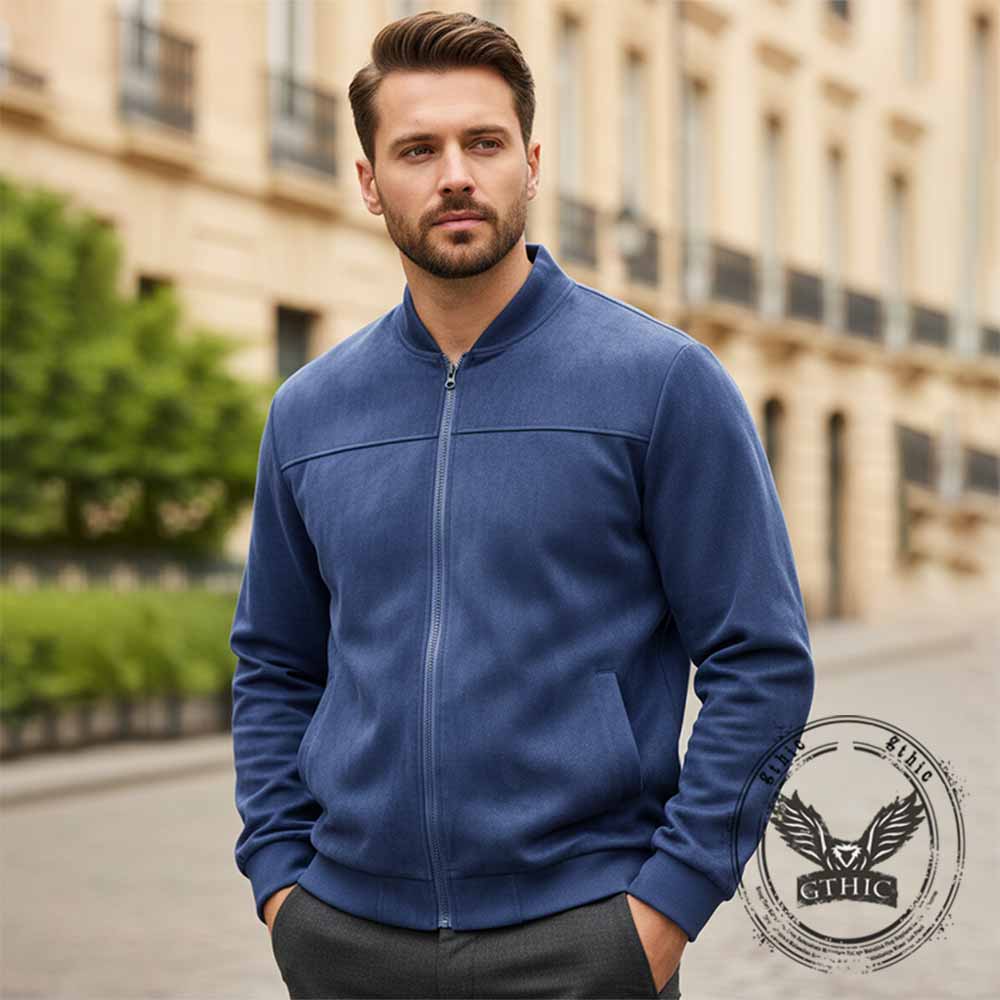 Simple Solid Color Suede Casual Zip-Up Jacket | Gthic.com