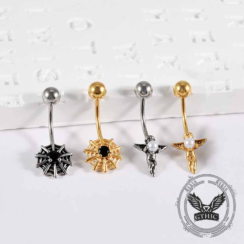 Simple Spider Web Angel Stainless Steel Belly Ring