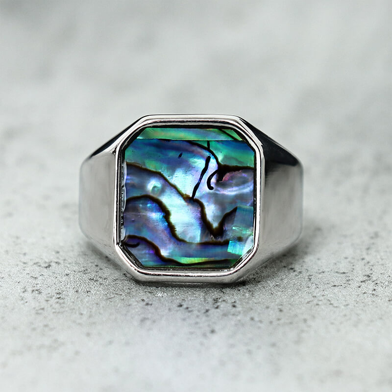 Simple Square Colorful Gemstone Stainless Steel Ring