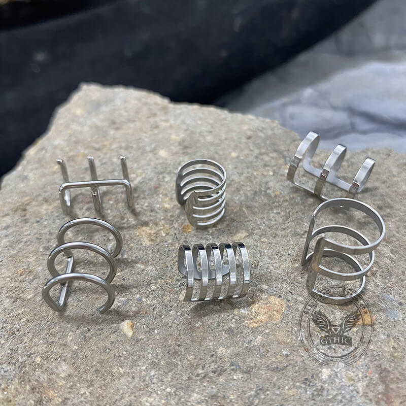Simple Stainless Steel Ear Cuffs Set 01 | Gthic.com