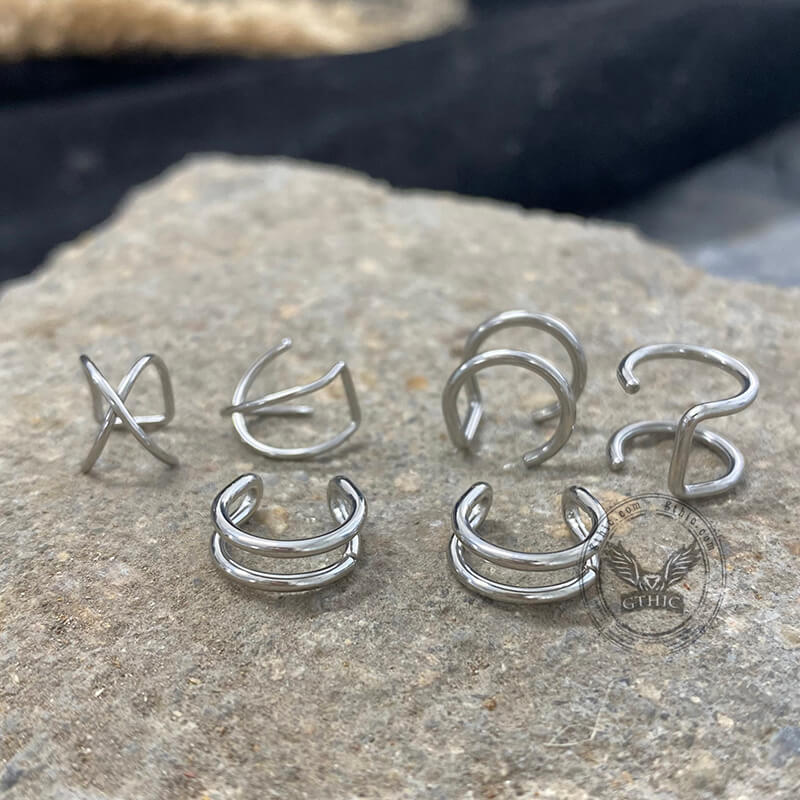 Simple Stainless Steel Ear Cuffs Set 04 | Gthic.com