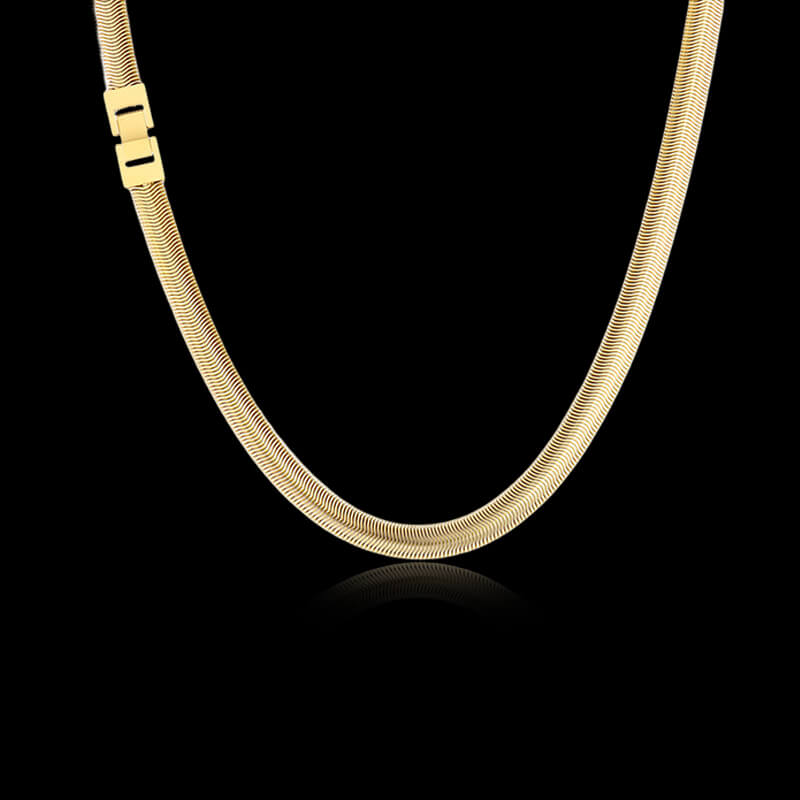 Simple Stainless Steel Flat Snake Chain 02 Gold | Gthic.com