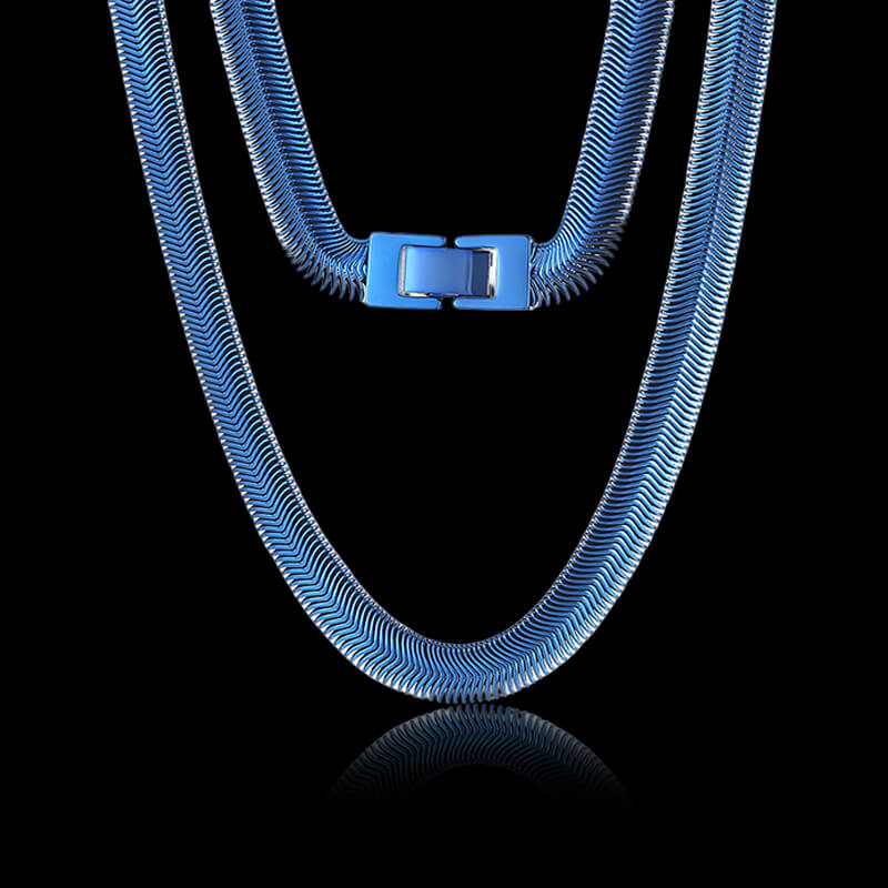 Simple Stainless Steel Flat Snake Chain 04 Blue | Gthic.com