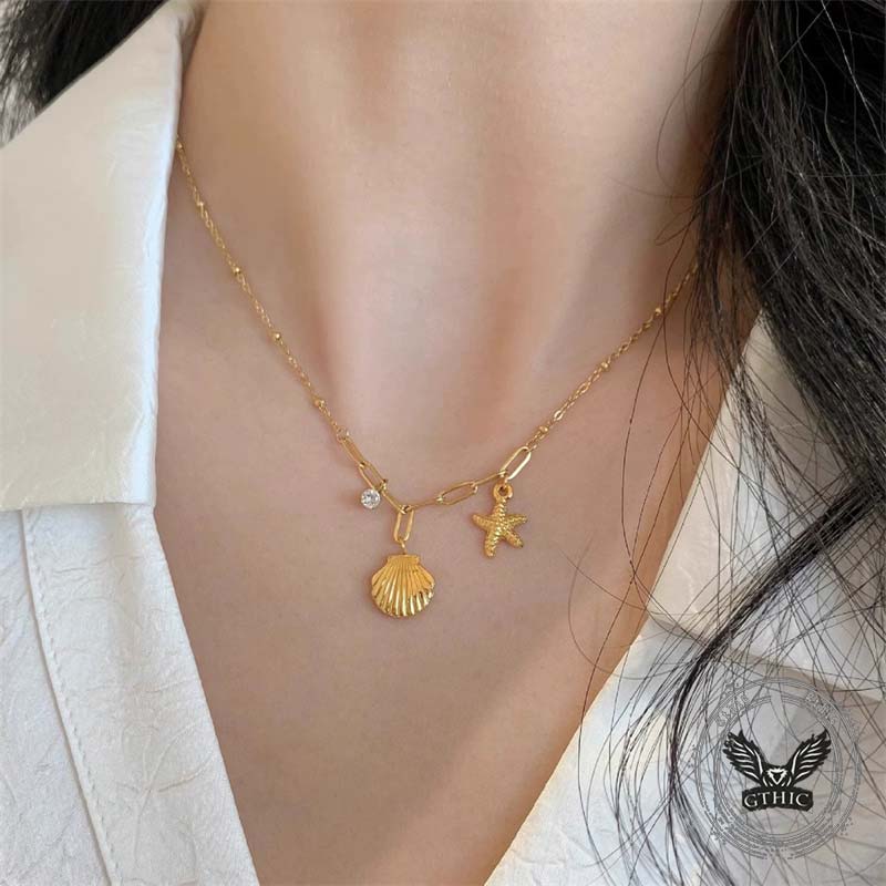 Simple Starfish Shell Stainless Steel Necklace 02 | Gthic.com