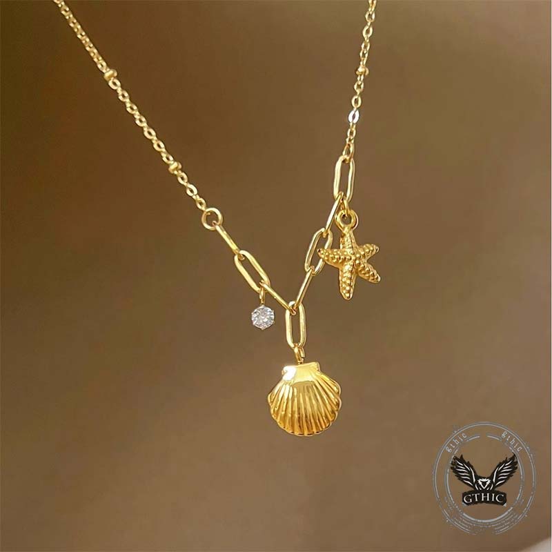 Simple Starfish Shell Stainless Steel Necklace