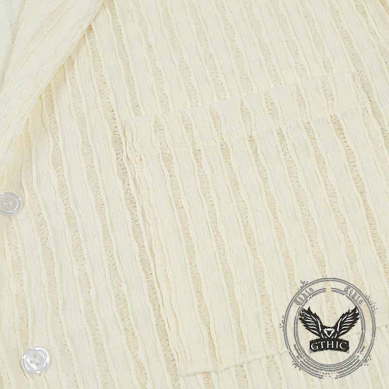 Simple Striped Hollow Japanese Short Sleeve Shirt