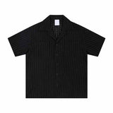 Simple Striped Hollow Japanese Short Sleeve Shirt 02 | Gthic.com