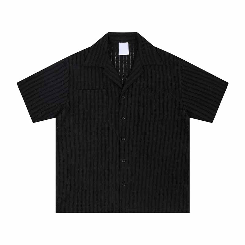 Simple Striped Hollow Japanese Short Sleeve Shirt 02 | Gthic.com
