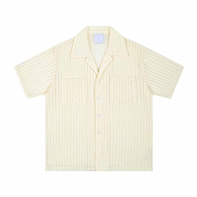 Simple Striped Hollow Japanese Short Sleeve Shirt 03 | Gthic.com