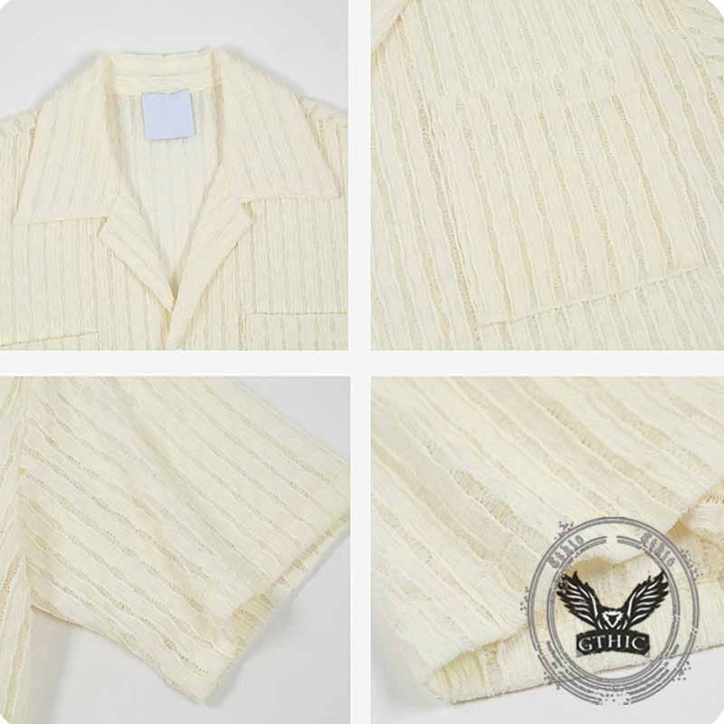 Simple Striped Hollow Japanese Short Sleeve Shirt
