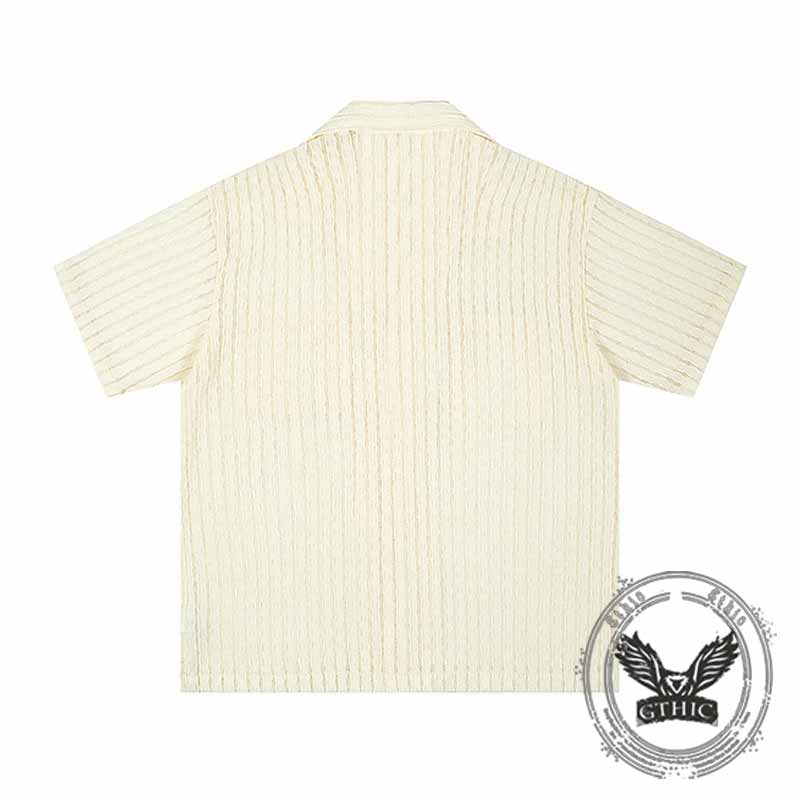 Simple Striped Hollow Japanese Short Sleeve Shirt