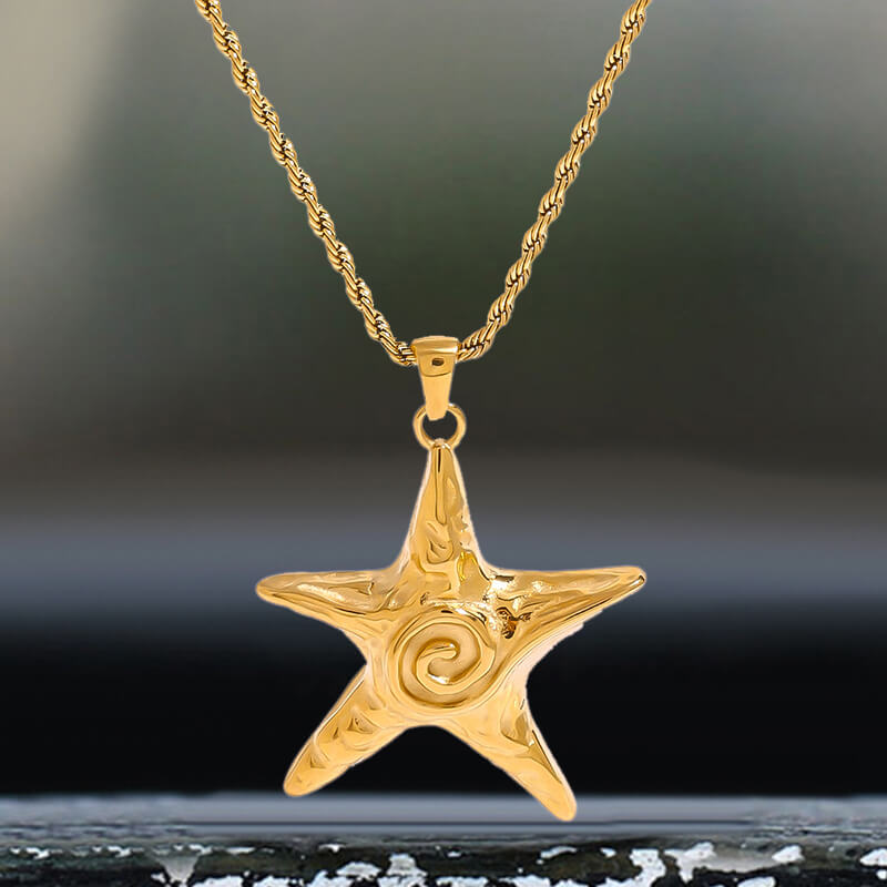 Simple Swirl Starfish Stainless Steel Necklace 01 | Gthic.com