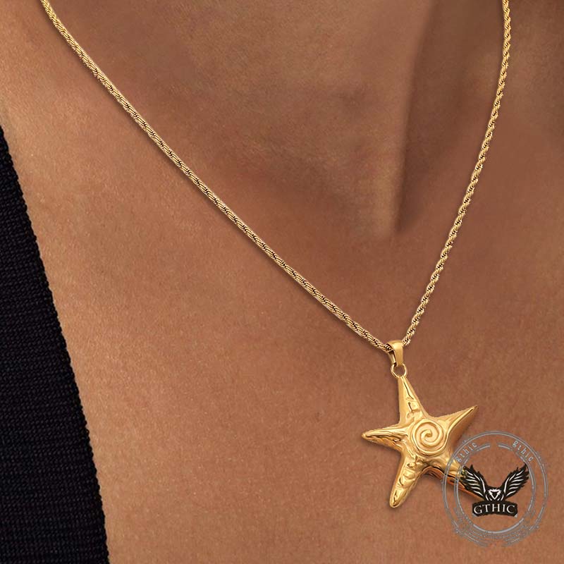 Simple Swirl Starfish Stainless Steel Necklace 02 | Gthic.com