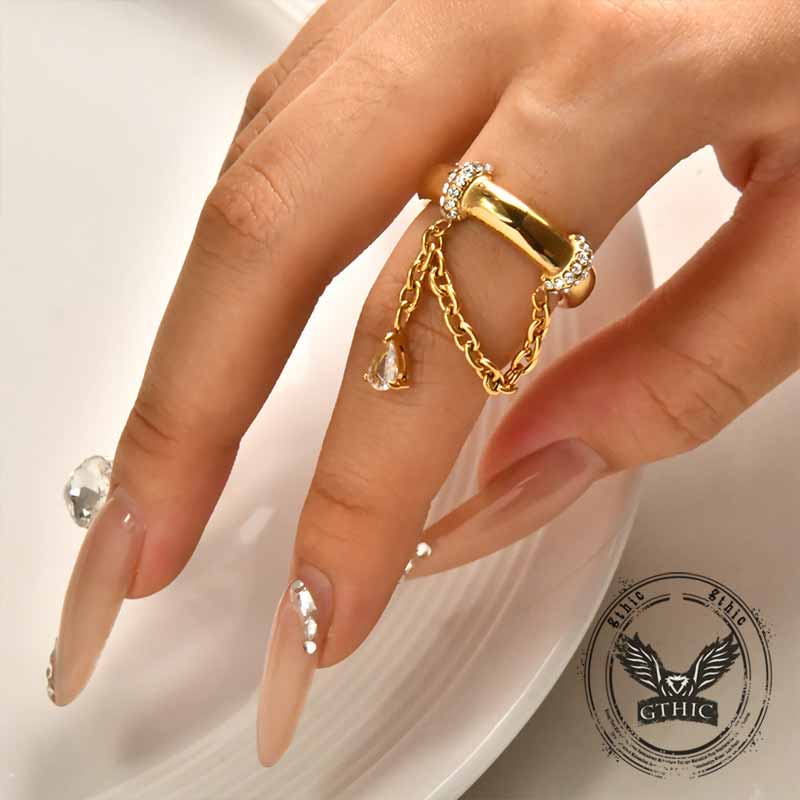 Simple Teardrop Pendant Chain Stainless Steel Ring