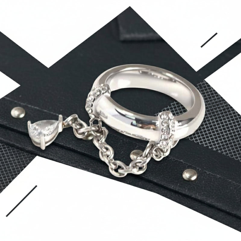 Simple Teardrop Pendant Chain Stainless Steel Ring