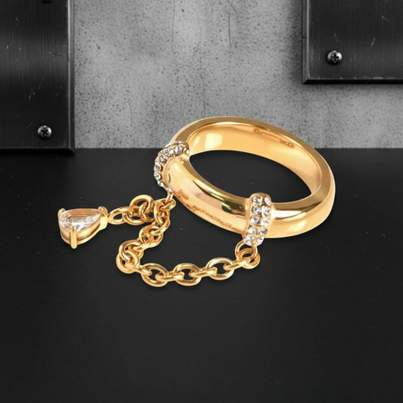 Simple Teardrop Pendant Chain Stainless Steel Ring