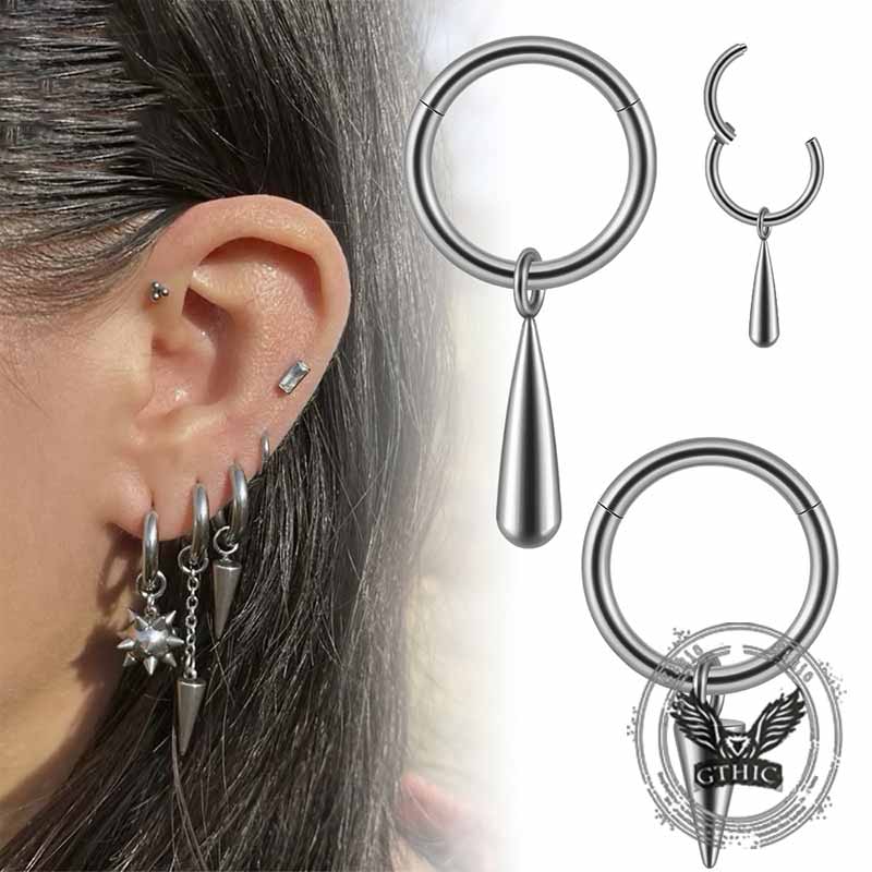 Simple Teardrop Tapered G23 Titanium Piercing Earrings 01 | Gthic.com
