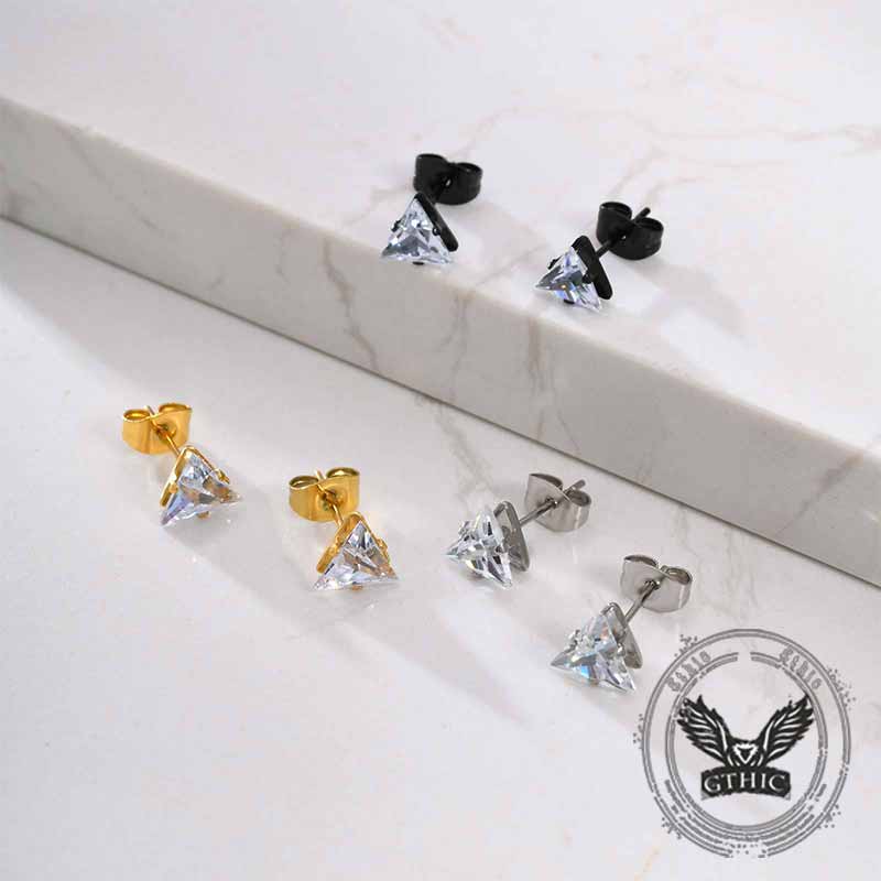 Simple Triangle Zircon Inlaid Stainless Steel Earrings 01 | Gthic.com