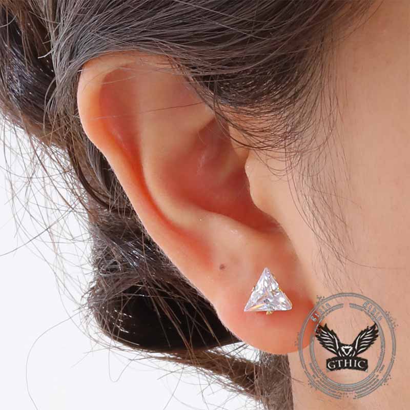 Simple Triangle Zircon Inlaid Stainless Steel Earrings 02 | Gthic.com