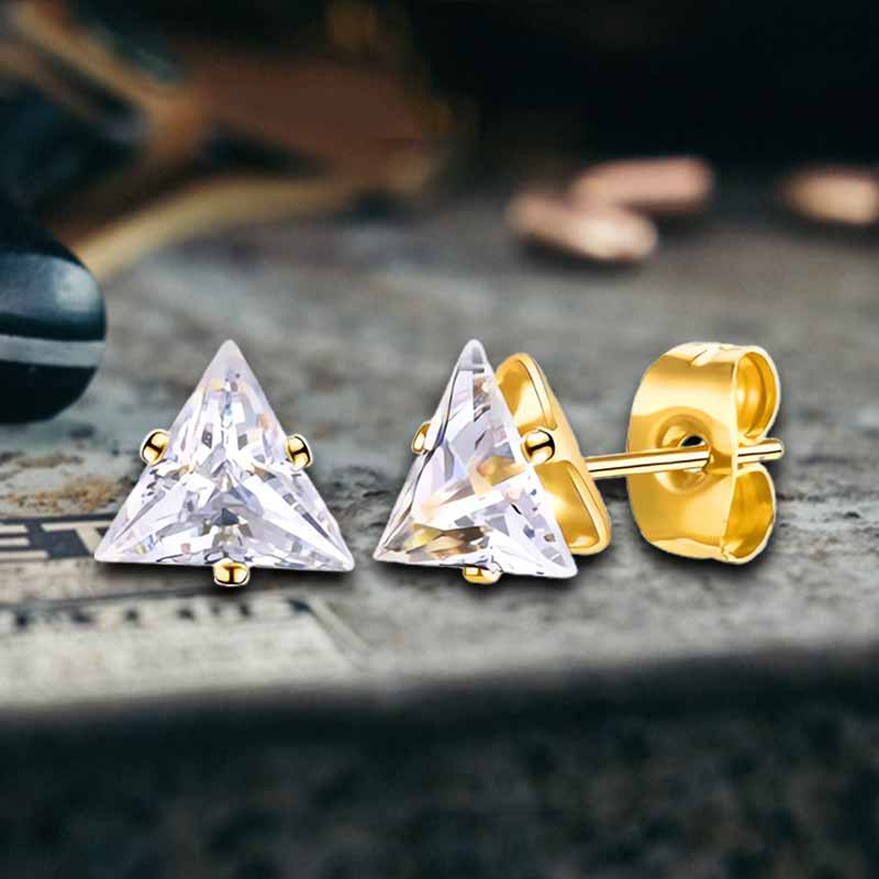 Simple Triangle Zircon Inlaid Stainless Steel Earrings